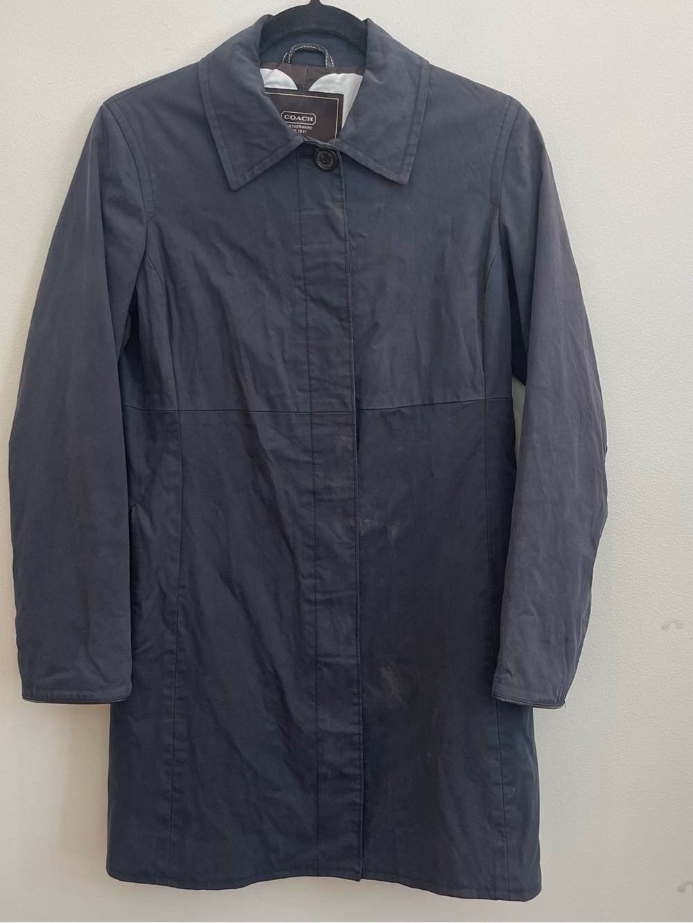 Coach Vintage Coat Women’s XS Navy Trench Coach Logo all over Inside lining